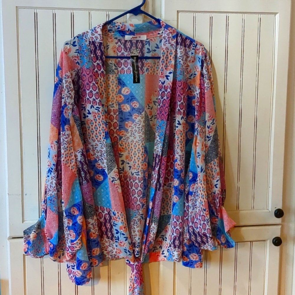 Sheer Patchwork Patterned Blouse Top